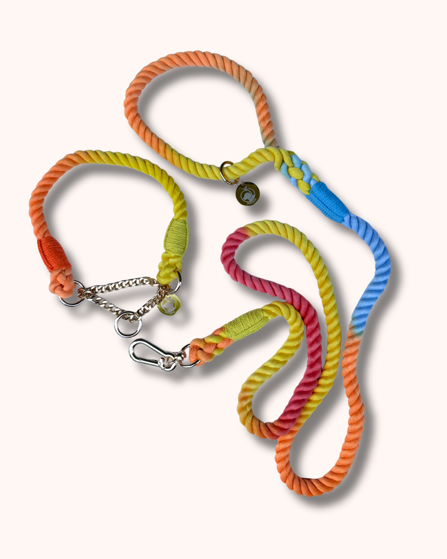 Rope Collar & Leash Set - Multicolor Yellow Orange