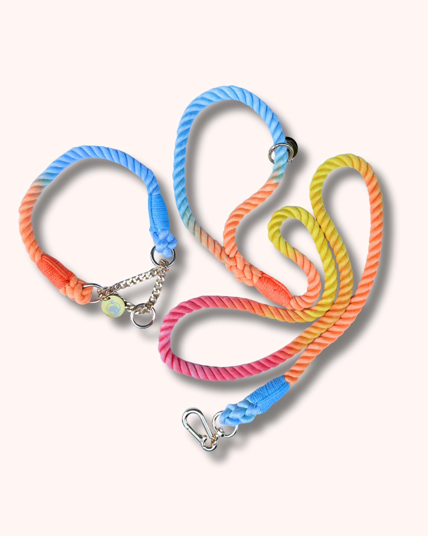 Rope Collar & Leash Set - Multicolor Orange Blue