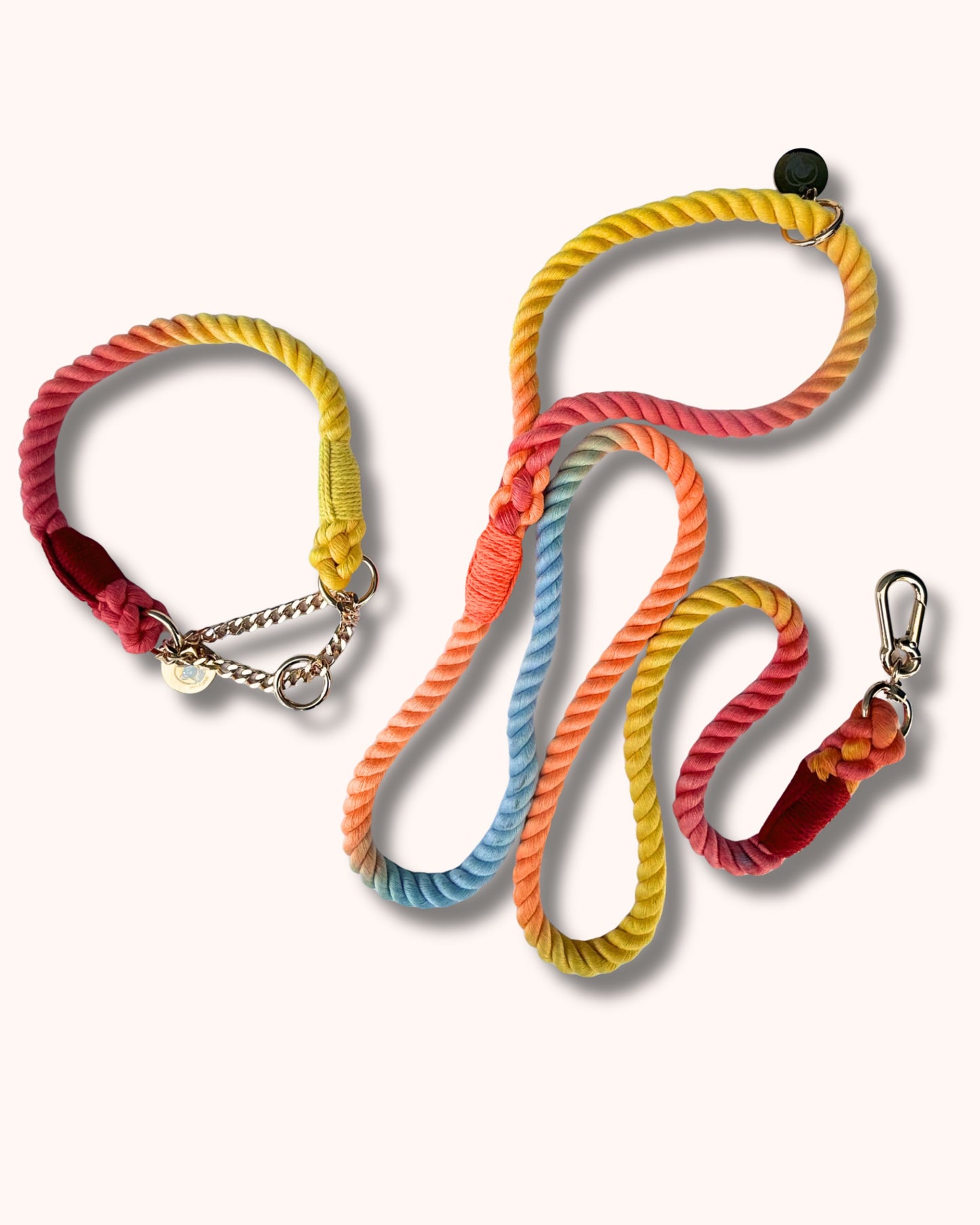 Rope Collar & Leash Set - Multicolor Yellow Red